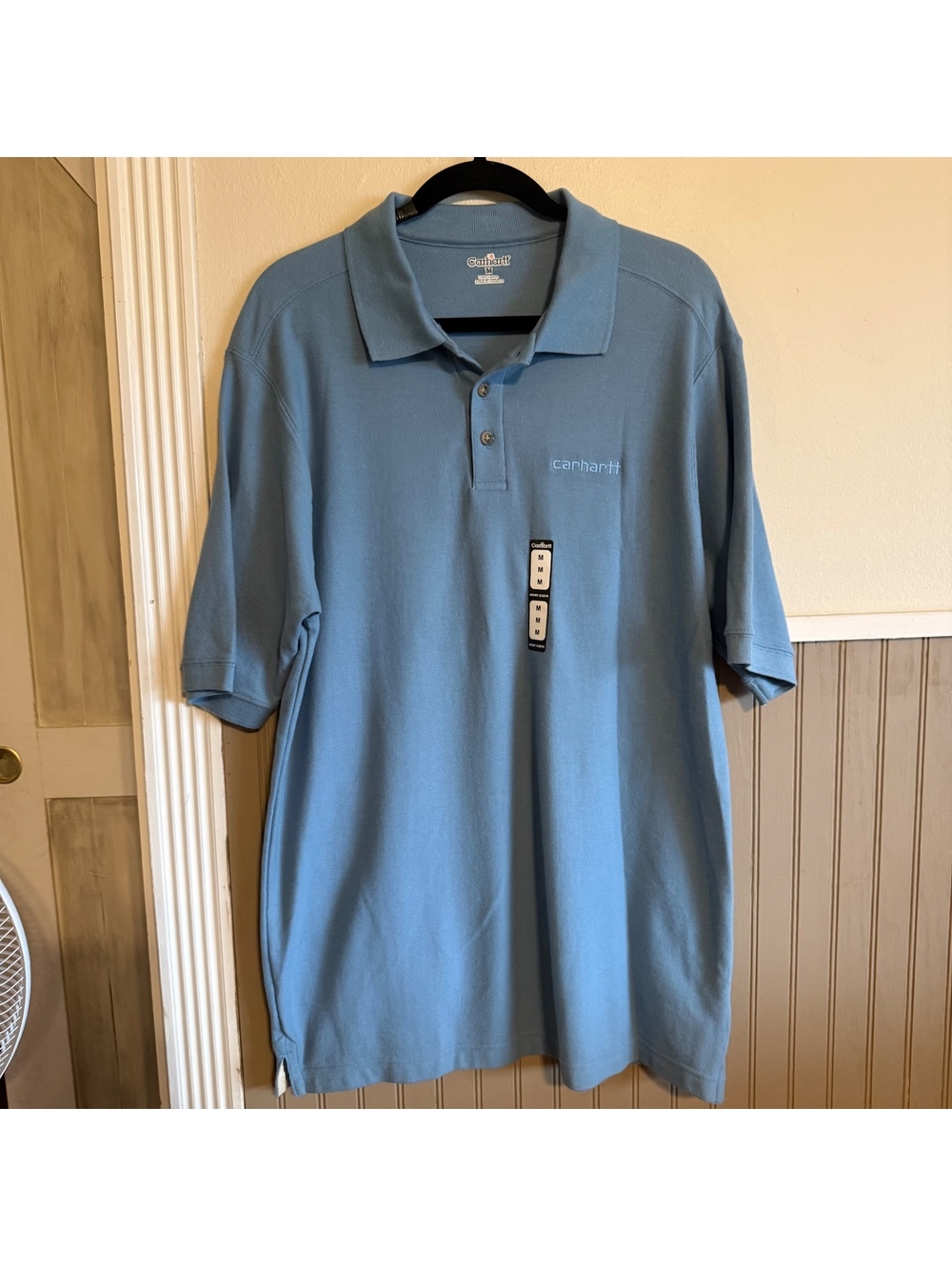 NWT Carhartt K311 Polo Shirt M Blue SKB 100% Cotton Embroidered Logo Oversized
